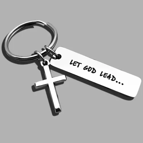 Gothic Cross Metal Keychain - Durable Solid Zinc Alloy Keychain Accessories, Christian Faith Tag with Let God Lead Message, Perfect Gift for Christian Enthusiasts