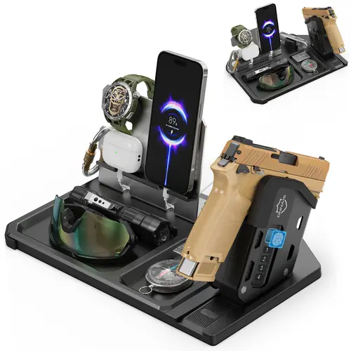 Biometric Unlock Tactical EDC Desk Organizer Tidy - Desk Key Holder, Key Keeper, Office Supply Storer, Tech Organizer, Gifts for Him, Men's Father's Day Gift