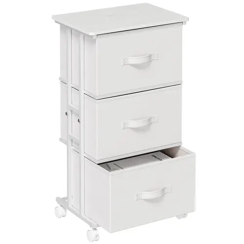 Sweetcrispy Modern 3-Drawer Rectangular Waterproof Fabric Dresser with Wheels - Sturdy Steel Frame, Removable Bins, Durable Multi-Compartment Organizer, Dresser for Bedroom, Assembly Required, Rental Room Upgrade