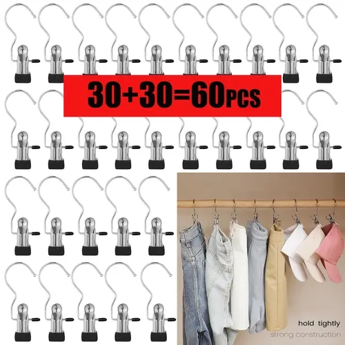 30pcs Stainless Steel Rotatable Boot Organizer Hangers-Pegs, Home Storage Hooks, Space Saving Hangers for Closet, Balcony, Garage, Durable Strong Hold for Handbags, Towels, Skirts, Pouches (Back to School)
