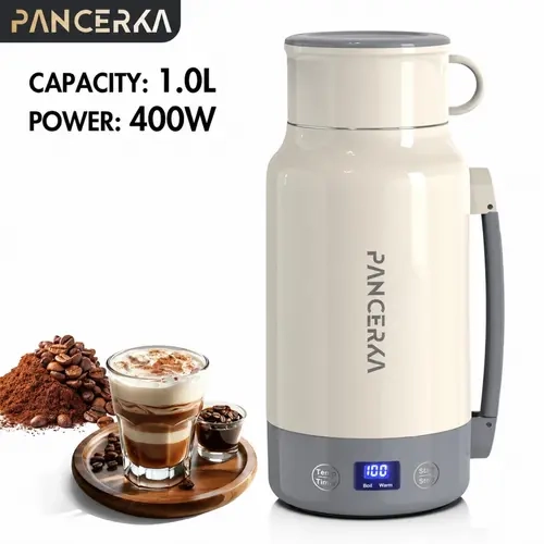 PANCERKA Thermostatic Electric Kettle - 1pc, 120V/800W, 33.81oz/1L, Double-Layer Vacuum Insulated 304 Stainless Steel, 6 Preset Temp Settings, Boil+Keep Warm, Automatic Power Off, Easy-Clean, Compact Design for Home & Travel, Standard Plug, Tea Compatible