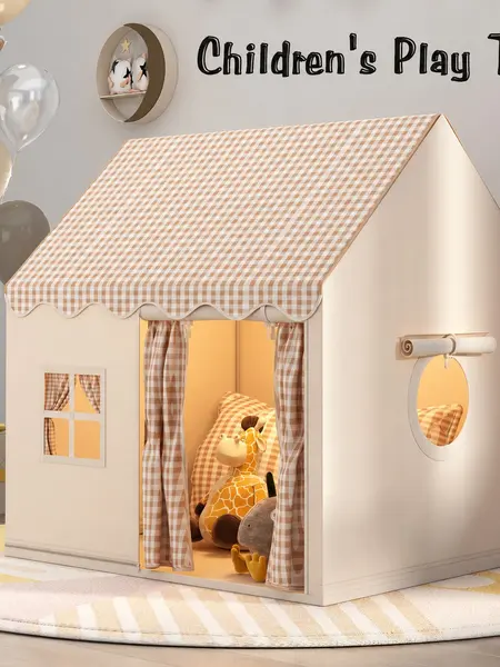 Round Grid Window Playhouse, Outdoor Playhouse, Check Pattern Tent with Side Windows, Portable Play Area for Imaginative Play, Perfect for Kids' Fun, Party Play Tent