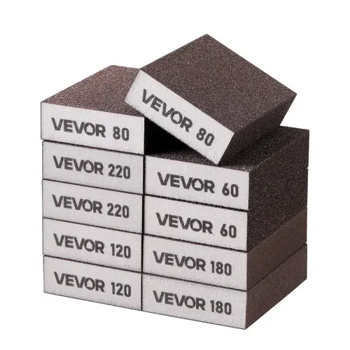 【toolupgrade】VEVOR Hardware Tear-Resist Sanding Sponge Pack (10 Pcs, Aluminum Oxide) - 60 Coarse Start, 80/120/180/220 (2 Each), Flexible Reusable Washable Handheld Block, Coarse to Fine Grit for Furniture Repair, Dry & Wet Use on Wood/Metal/Drywall