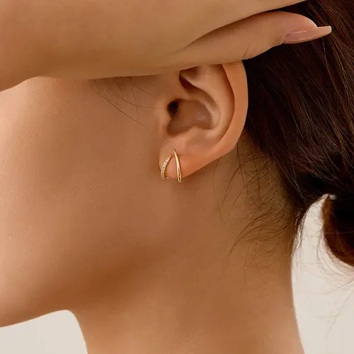 TASISO Women's Fashionable Cross Design Earrings - Elegant Gold-Tone Costume Jewelry with Metal Coating, Perfect for Everyday, All Seasons Accessory for Any Outfit Enhancement