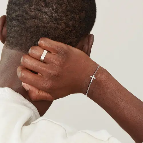 TASISO Men's 14K Gold-Plated Silver Cross Bracelet - Trendy, Fashionable, Minimalist, Elegant, Versatile Chain Accessory, Ideal for Daily Wear, Cool Birthday Gift for Him (BF)