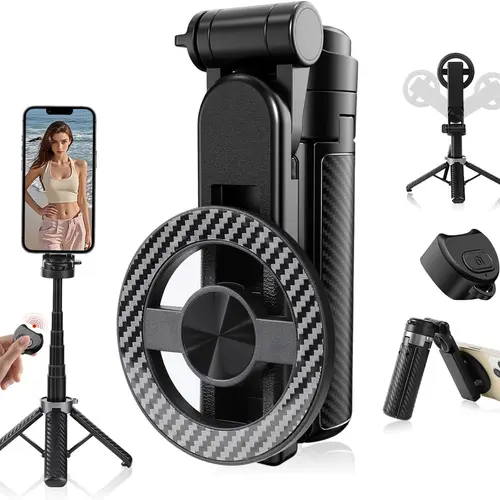 4-in-1 Upgraded Multi-functional Magnetic Selfie Stick Tripod - 360° Rot Adjustable Compact Extendable Monopod Stand, Secure Grip Portable Accessory, Magnetic Mount for Android & All Mobile Phones, Ideal for Video Recording, 4-In-1 Self-Stick Tripod Selfi