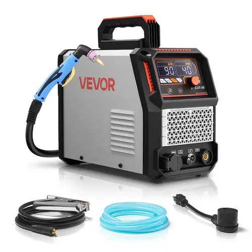 VEVOR 50A Non-Touch Pilot Arc Plasma Cutter, 110V/220V Dual Voltage Digital Display IGBT Inverter Tool, 2T/4T Auto-Semi Function, Adjustable PA Time, 1/2 in Cut Capacity at 110V, Intelligent Control, Cuts Mesh & Metal, for Home Garages & Repair Workshops