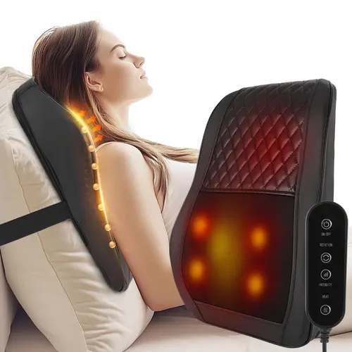 AERLANG Battery-Powered Cordless Neck & Back Massager - Compact 3D Shiatsu Kneading Pillow with Heat, 4 Nodes, Dual Zones, Adjustable Intensity, Bi-Directional Rotation, Breathable Mesh - Relaxing Back Health Solutions for Parents, Office Use