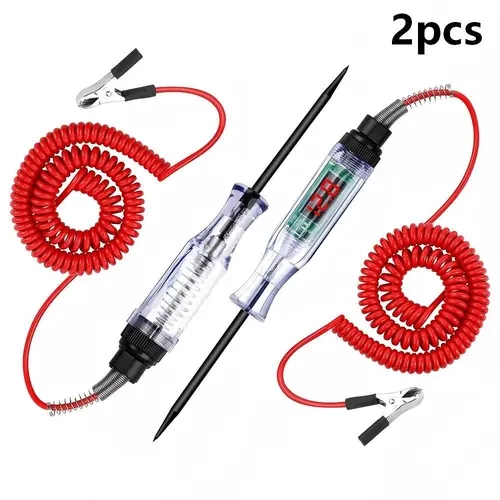 2PCS Automotive Circuit Tester - Car Voltage Tester with Red Coiled Stainless Steel-Copper Wire, Portable Diagnostic Tool for Trailer Wiring Switches, Car Repair Inspection & Troubleshooting (ABS Compatible)