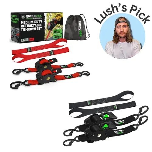Lush's Pick - Rhino USA Retractable Ratchet Straps - 1in x 10ft (2pack) and 2in x 10ft (2pack)