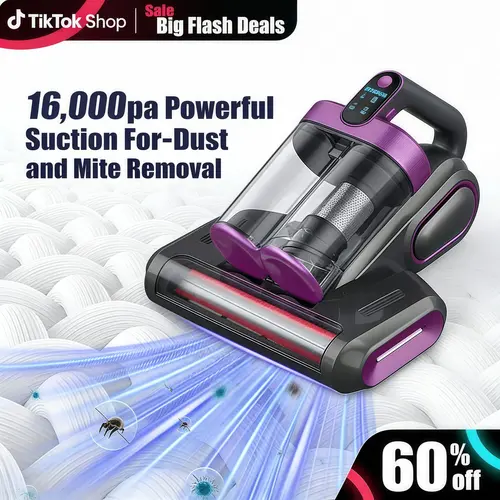 Cordless Mattress Vacuum Cleaner, Dust Mite Remover Bed Vacuum with UV Light, Handheld Mattress Vacuum Cleaner with Brushroll, 16Kpa Suction, 253.7nm UV-C Light, HEPA Filter & Ultrasonic Function, Portable for Bed, Sofa & Pet Hair Cleaning Vacuum Cordless