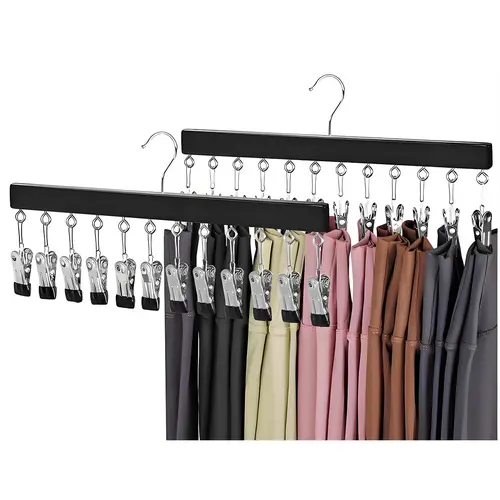 360° Rotatable Yoga Pants Hangers - Durable Closet Storage Organizer with 12 Laundry Hooks Clips, Rustproof Hooks, Rails, Rubber Pouch, Hanging Space-Saving Holder for Leggings, Yoga Pants, Shorts (1-2 Pcs)