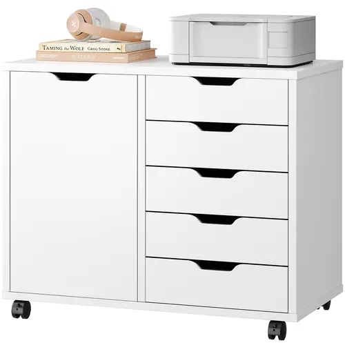 Sweetcrispy Wood Filing Cabinet - Modern Office Furniture, Sturdy Mobile Organizer with Drawers and Storage, Adjustable Shelf, Brake-lock Wheels, 15lb Printer-ready Top, 100 lbs Durable Construction, Assembly Required (Ideal for Home Office)