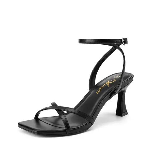 Athlefit Women's 2.55-in Kitten Heel Sandals - Airy Open Toe, Lightweight Strappy Design, Adjustable Metal Buckle Ankle Strap, Secure Hold, Easy Balance, Stylish Height - Elegant Party, Prom Footwear, Buckle Heeled Sandals, Lightweight Strappy Sandals