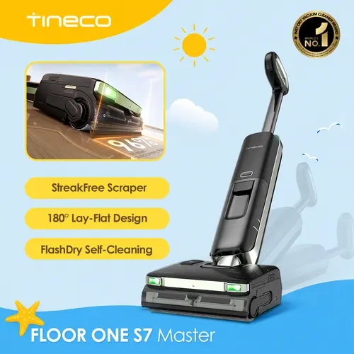 Tineco FLOOR One S7 Master Fully Cordless Handheld Stick Wet-Dry Vacuum Cleaner, Floor Cleaning Tool, Streak-Free Scraper, 3.9in Ultra-Slim Body, 23kPa Suction, Flashdry Self-Clean System, 150° DustReveal Green Headlight, Deep Cleaner for Wet-Dry Cleaning