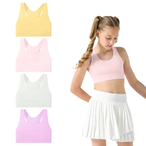 Sascina Girls' Seamless First Training Bras for Ages 7-12 - Racerback Lets Her Run, Jump, Reach, No Pads, Double-Lined Chest, Light Sports Bras, Comfy Underwear, Essential Underwear, Cool All-Day Wear, Playground Inner Wear, Back to School