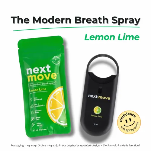 Next Move Lemon Lime Breath Spray 10mL | Zinc Oral Spray for Fresh Breath | Alcohol-Free | Sugar-Free | Pre + Postbiotic Formula