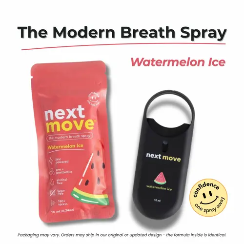 Next Move Watermelon Ice Breath Spray 10mL | Zinc Oral Spray for Fresh Breath | Alcohol-Free | Sugar-Free | Pre + Postbiotic Formula