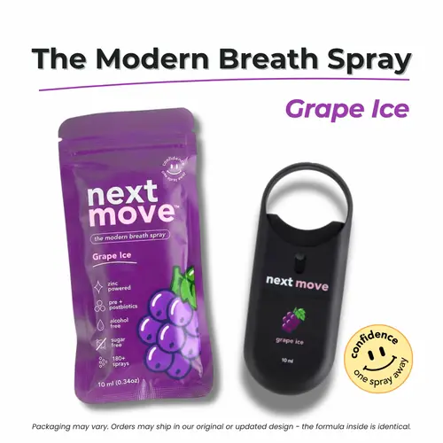 Next Move Grape Ice Breath Spray 10mL | Zinc Oral Spray for Fresh Breath | Alcohol-Free | Sugar-Free | Pre + Postbiotic Formula