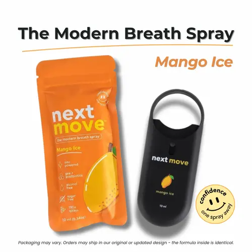 Next Move Mango Ice Breath Spray 10mL | Zinc Oral Spray for Fresh Breath | Alcohol-Free | Sugar-Free | Pre + Postbiotic Formula