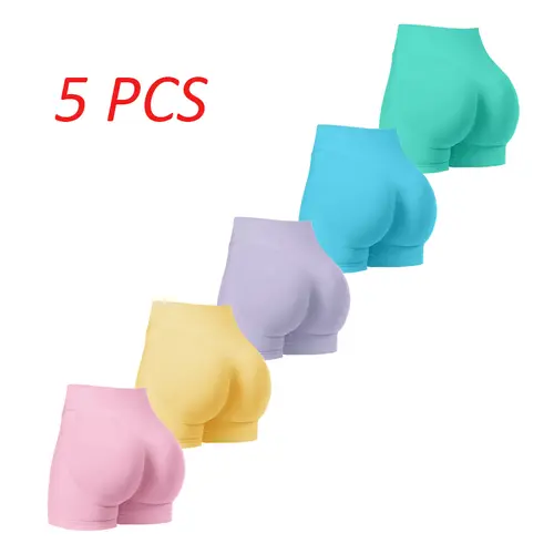 5-Piece Set with 5 Colors New Spring And Summer Collection Features Five Seamless High-Waisted Shaping Sports Shorts. These Shorts Are Designed to Enhance Your Figure And Lift Your Hips, Perfect for Fitness And Outdoor Activities