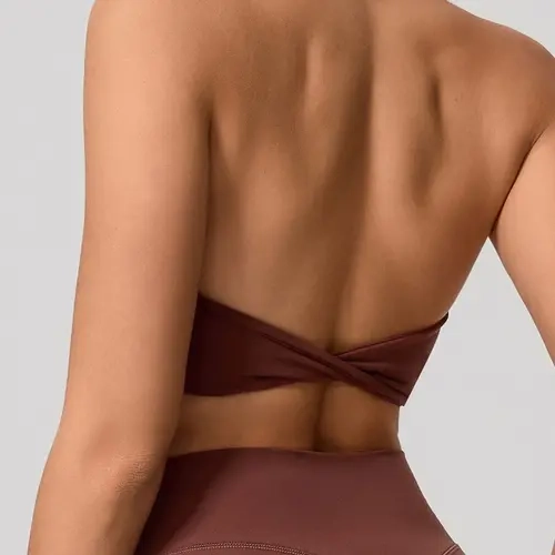Sexy Backless Halter Sports Bra with Twist Design, Suitable for All Seasons Yoga and Pilates, Removable Padding and Nylon Spandex Blend, Workout Bras