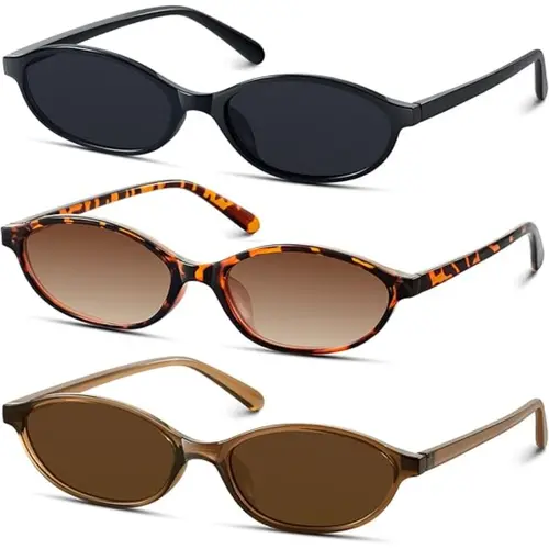 Women's Retro Oval 90s Design Small Cat Eye Sunglasses, UV Protection Y2k Trendy Narrow Shades, Sports & Outdoor Eyewear Accessories for Women, Glasses