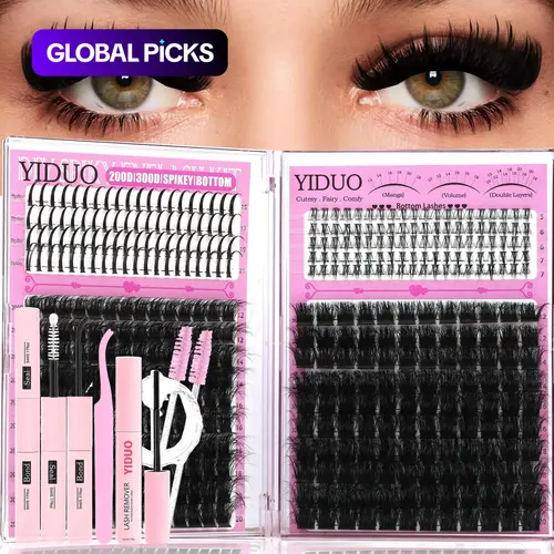 【Black Friday】YIDUO 4-Style DIY Volume Eyelash Cluster Kit, 440-Piece Lash Set, 200D/300D Bottom/Spike Lashes, 5-20mm D-Curl Manga Extensions with Bond, Seal, Remover, Tweezers & Brush for Easy Home Use #GLOBAL PICKS