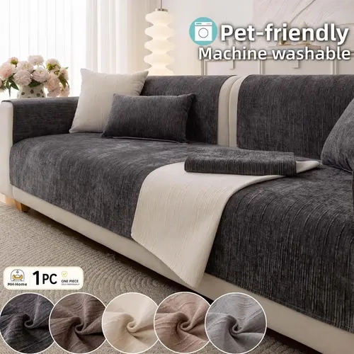 1 Pc Modern Solid Color Sofa Seat Cover, Non-Slip Machine Washable Removable Couch Protector, Pet-Friendly Soft Breathable Cover for Sectional, Loveseat & 3-Seater, Dustproof Sofa Protector