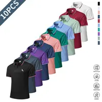 Men's 10-Pack Summer Plain Polo Shirts - Thin, Comfortable, Breathable, Turn-Down Collar, Short-Sleeve, Well-Fitted, Sweat-Absorbing, Front-Placket, Mensfashion Outdoor Golf Tennis Tops, Polo Shirt,summerwins,father'sdaygifts