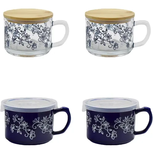 Temp-tations Set of 4 Ceramic and Glass Seal the Meal Mug Set