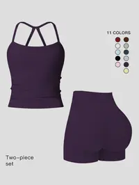 Women's Sporty Quick-Dry Two-piece Set, Solid Backless Cami Top & High-Waisted Tummy Control Butt-Lifting Shorts, Ladies' Sportswear for Indoor and Outdoor, Fitness Wear, Yoga Gym Running Wear, Yoga Activewear, Workout Running Outfits, Athletic Set