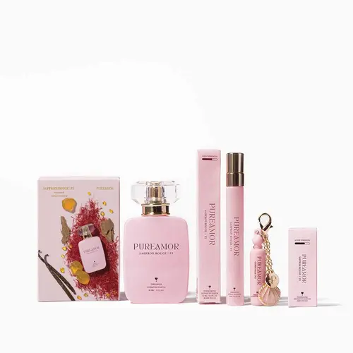 PUREAMOR Women's Saffron Rouge P3 EDP Pheromone Perfume (2ml-12ml-30ml) - Single Item, Long Lasting Pheromones, Floral Amber Scents, Luxurious Rich Aromatic, Woody Floral Musk, Jasmine Notes, Smooth Cedarwood Dry-Down, Spicy Saffron Fragrance