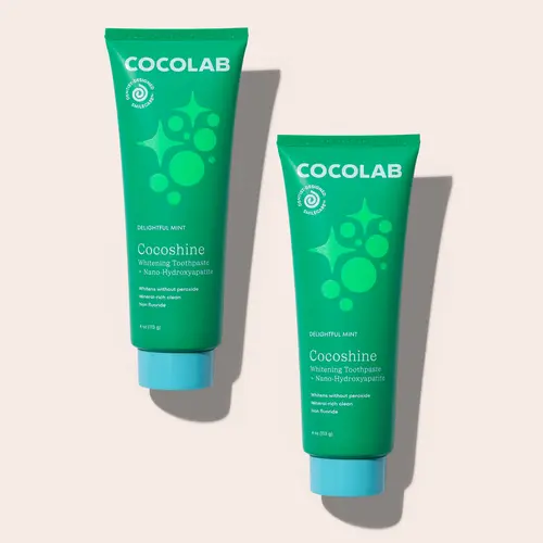 COCOLAB Cocoshine Duo, 2-Pack Dentist-Designed Toothpaste, Formulated with 15.5% NanoXIM Nano-Hydroxyapatite, Organic Aloe & Coconut Oil, Sensitive Teeth, Vegan, Cruelty-Free, 2x 4 oz each