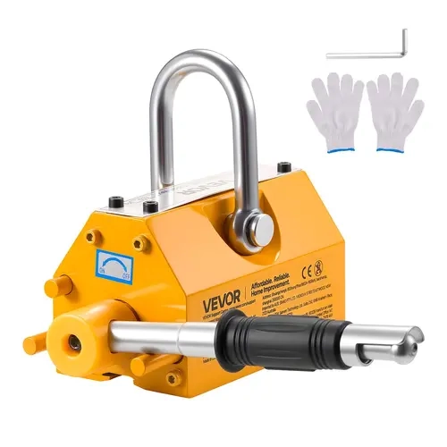 VEVOR N42 Nd Magnet Permanent Magnetic Lifter, 880 lbs (400kg) Pulling Capacity with Release Button, Left/Right Switch, Lock-in Handle, Press-to-Rotate, Rust-Resist Steel Hook & Protective Gloves, Heavy-Duty for Engineering, Lifting Flat Sheets