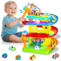 [Children's Day gift] 2-in-1 Rolling Ball & Racing Car Ramp Toy for Toddlers, Race Track with Hammer Lights Ball Drop, Interactive Montessori Learning Game, Birthday Gift Idea for Kids Ages 2–5+, Girls & Boys, Summer Vibes