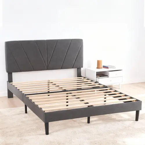 Sweetcrispy Contemporary Upholstered Platform Bed Frame - Twin & Queen Sizes, Adjustable Headboard & Height, Velvet Foam, 800 lbs Heavy Duty Upholstered Bed Base, Reinforced Slats, No Box Spring Furniture