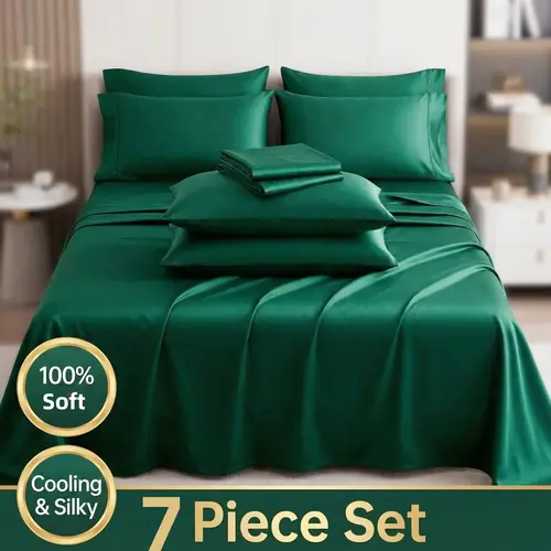 Cosybay 7pcs Heathered Casual Classic Bed Comforter Set - Soft, Breathable, All-Season Bedding, 15-in Fitted Sheet, Flat Sheet, 2 Pillow Shams, 2 Pillowcases, 4corner Duvet Fit, Gentle Cycle, Machine Wash Cold, Home Decor (Full/Queen/King)