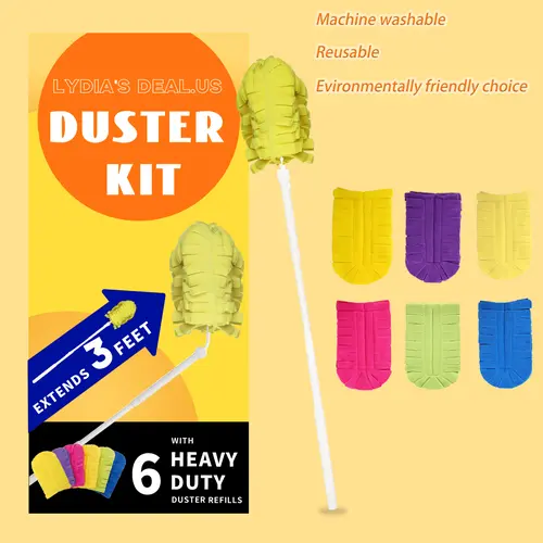 Extendable Handle Duster with 6 Refills Compatible with Swiffer, Microfiber Duster Refills with 3 ft Extendable Handle for Household Cleaning Supplies summerwins