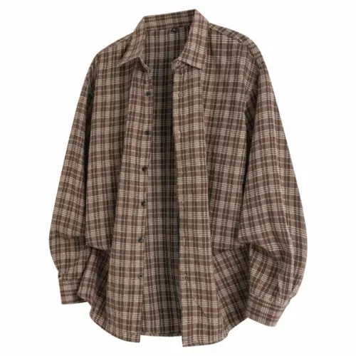 Men's Casual Checked Long Sleeve Cotton Plaid Shirt - Capeless Lapel, Retro Lazy Design, Soft Comfortable Fabric, Suitable for Valentine's Day, New Year, Menswear Top