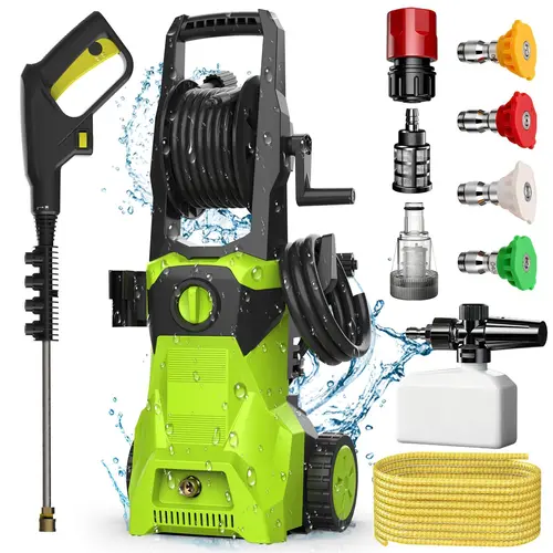 【KEPEAK  】1500W Electric Pressure Washer (2 Styles) with Foam Cannon, Adjustable Water Pressure, Car Wash Equipment, Accessories & Attachment for Driveways, Patios