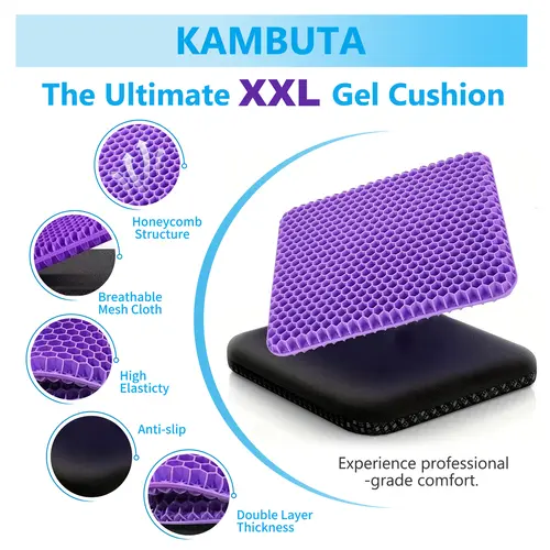 [Oversized XXL] Gel Seat Cushion for Office Chair & Truck, Huge 20"x20" Full Coverage, 1.8" Extra Thick Double Layer Honeycomb for Tailbone Pain Relief, Perfect for Sit Stand Desk Setup & Adjustable Desk Mount Workspace