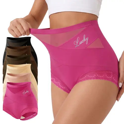 Morelect Women's High Waisted Seamless Basic Briefs - Solid Color Panties with Crisscross Lace Trim, Knitting Fabric, Layering Fit, Barely-There Light Feel, Breathable, 4/6/8 Pack Underwear for Women