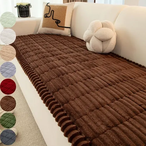 Thick Plush Sofa Cover Pad, Soft Non-Slip Couch Seat Protector, Washable Solid Color Sofa Seat Mat, Pet-Friendly Anti-Scratch Furniture Cover for Sectional, Loveseat & 3-Seater Living Room Decor, Slipcovers For Couches And Sofas