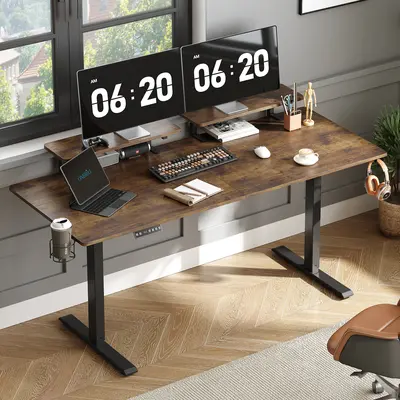 【DealsforYou】ONBRILL Sturdy Computer Desk - 71x24 In Electric Standing Gaming Workstation with 2 Monitor Shelves, Memory Controller, Adjustable Desk Mount, 28-46 In Height, Apartment & Man Cave Office Furniture