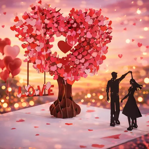 6x8 in 3D Greeting Card - Photo-Worthy Pop-Up Love Tree & Hearts Reveal Effect, Durable Cardstock, Custom Message Card, Couples Gift for Wife, Girlfriend, Husband, Anniversary (Office Stationery)