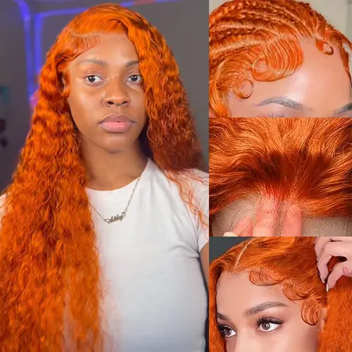 Zlzlblbl Ginger Orange Lace Front Wigs Human Hair 13x6 #350 Curly Wave Lace Frontal Wig Human Hair Pre Plucked 200% Density