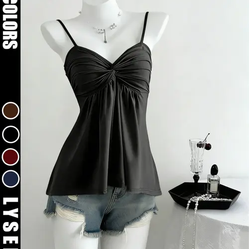Women's solid color twisted fitted sleeveless camisole top fashionable chic casual versatile top Camisole Vest Womenswear