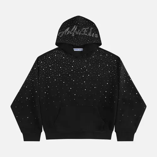 Aelfric Eden Men's Vintage Cotton Hoodie - Unisex Oversized Starry Rhinestone Embellishment, Rhinestone-Brim Lettering, Cute Party Streetwear Clothing Top