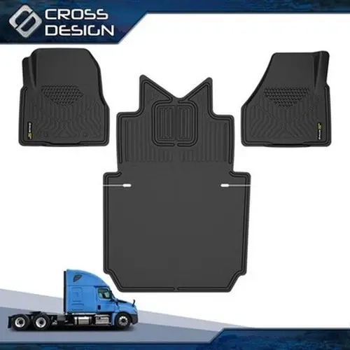 CROSSDESIGN Truck Floor Mats - Car Interior Accessory, Truck Accessories, Anti-Fouling Mats, Fits 08-18 Cascadia 113/125 (Automatic), 18+ Cascadia 116/126 New Body Style, Oil-Resistant, Stay-Put Grip, Quick Rinse Clean (Set of Pieces)